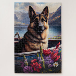 German Shepherd op een peddel: Een Schilderachtig  Legpuzzel