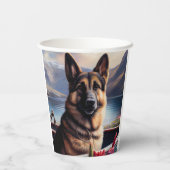 German Shepherd op een peddel: Een Schilderachtig  Papieren Bekers (Achterkant)