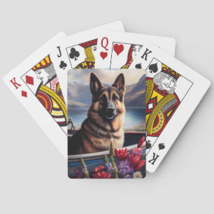 German Shepherd op een peddel: Een Schilderachtig  Pokerkaarten