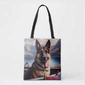 German Shepherd op een peddel: Een Schilderachtig  Tote Bag (Voorkant)