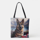 German Shepherd op een peddel: Een Schilderachtig  Tote Bag (Achterkant)