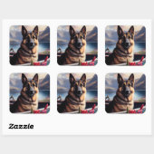 German Shepherd op een peddel: Een Schilderachtig  Vierkante Sticker (Vel)