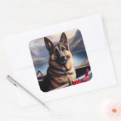 German Shepherd op een peddel: Een Schilderachtig  Vierkante Sticker (Envelop)