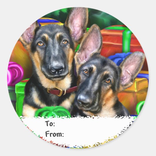 German Shepherd Open Gifts kerstcadeaus Ronde Sticker (Voorkant)