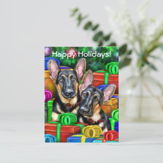 German Shepherd Open Gifts Kerstmis Kaart (Staand voorkant)