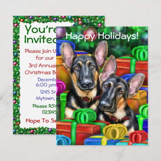 German Shepherd Open Gifts Kerstmis Kaart (Voorkant / Achterkant)