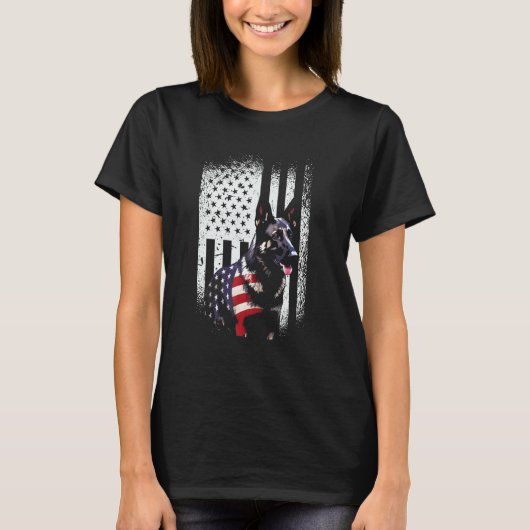 German Shepherd Patriotic 4th of July American Fla T-shirt (Voorkant)