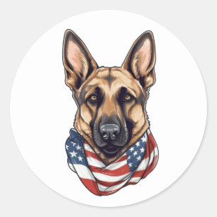 German Shepherd Patriotic American Flag Dog Ronde Sticker