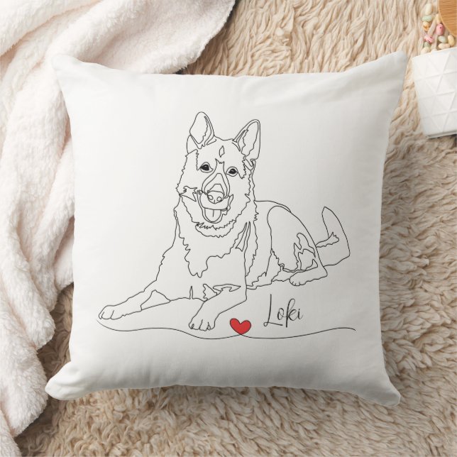 German Shepherd Pet Line Art with Name Kussen (Deken)