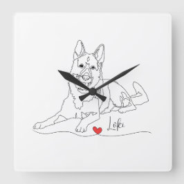 German Shepherd Pet Line Art with Name Vierkante Klok