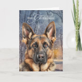 German Shepherd Pine Winter Forest Christmas Feestdagen Kaart (Voorkant)