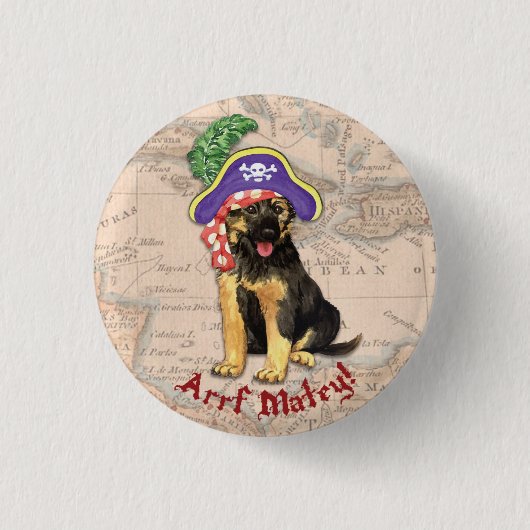 German Shepherd Pirate Ronde Button 3,2 Cm (Voorkant)