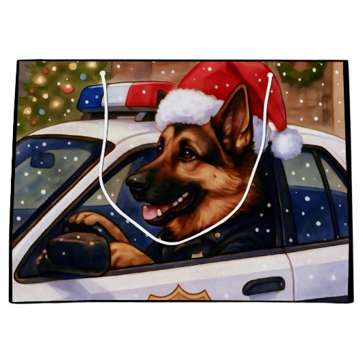 German Shepherd Police Holiday Card Groot Cadeauzakje (Voorkant)