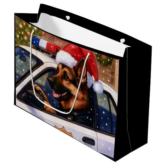 German Shepherd Police Holiday Card Groot Cadeauzakje (Voorkant Gekanteld)