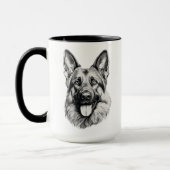 German Shepherd Portrait Black Accent Mug | B&W Mok (Links)