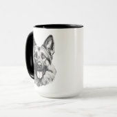 German Shepherd Portrait Black Accent Mug | B&W Mok (Voorkant links)