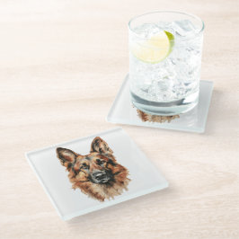 German Shepherd Portrait Glass Coaster | Dog Lover Glazen Onderzetter
