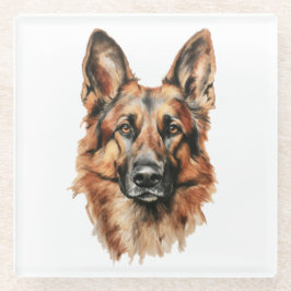 German Shepherd Portrait Glass Coaster | Dog Lover Glazen Onderzetter
