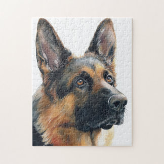 German shepherd portrait watercolor legpuzzel