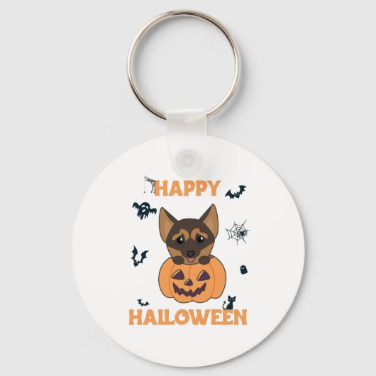 German Shepherd Pumpkin Dogs Happy Halloween Sleutelhanger (Voorkant)