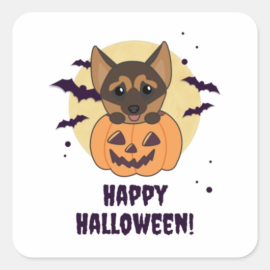 German Shepherd Pumpkin Dogs Happy Halloween Vierkante Sticker (Voorkant)
