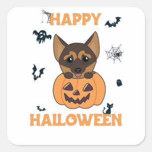 German Shepherd Pumpkin Dogs Happy Halloween Vierkante Sticker