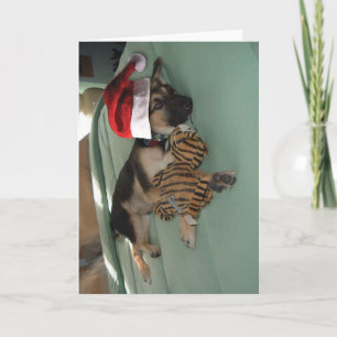 German Shepherd Pup with Santa Hat Feestdagen Kaart