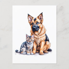German Shepherd Puppy And Maincoon Kitten Briefkaart
