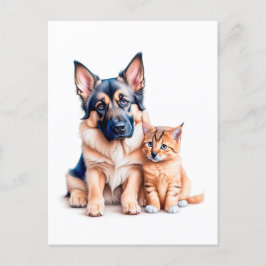 German Shepherd Puppy And Maincoon Kitten Briefkaart