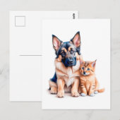German Shepherd Puppy And Maincoon Kitten Briefkaart (Voorkant / Achterkant)