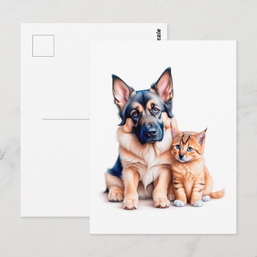 German Shepherd Puppy And Maincoon Kitten Briefkaart (Voorkant / Achterkant)