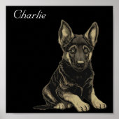 German Shepherd Puppy Custom Name Cute wallart Poster (Voorkant)