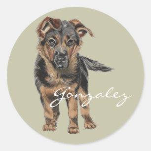 German Shepherd Puppy Drawing Ronde Sticker