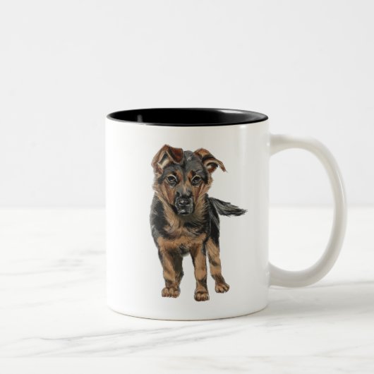 German Shepherd Puppy Drawing Tweekleurige Koffiemok (Rechts)