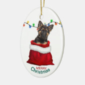 German Shepherd Puppy in Gift Bag Kerstmis Keramisch Ornament (Links)
