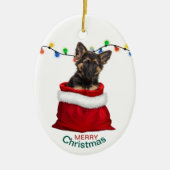 German Shepherd Puppy in Gift Bag Kerstmis Keramisch Ornament (Voorkant)