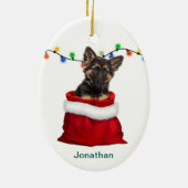 German Shepherd Puppy in Gift Bag Kerstmis Keramisch Ornament (Achterkant)