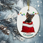 German Shepherd Puppy in Gift Bag Kerstmis Keramisch Ornament