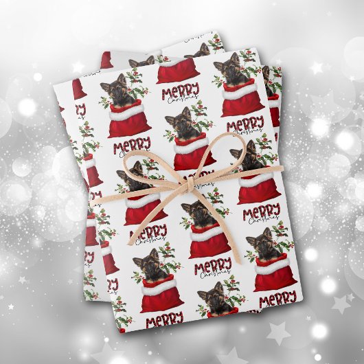 German Shepherd Puppy in Holiday Gift Bag Inpakpapier Vel