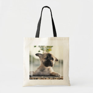 German Shepherd Puppy over Ledge Tote Bag