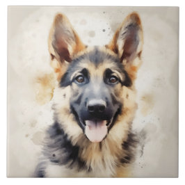 German Shepherd Puppy, Waterverf art Tegeltje