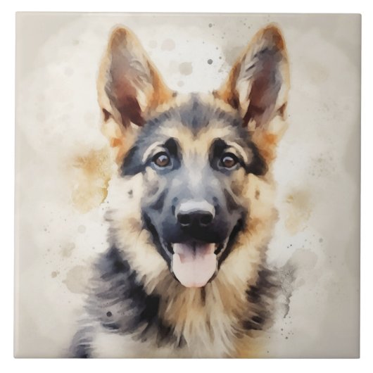 German Shepherd Puppy, Waterverf art Tegeltje (Voorkant)