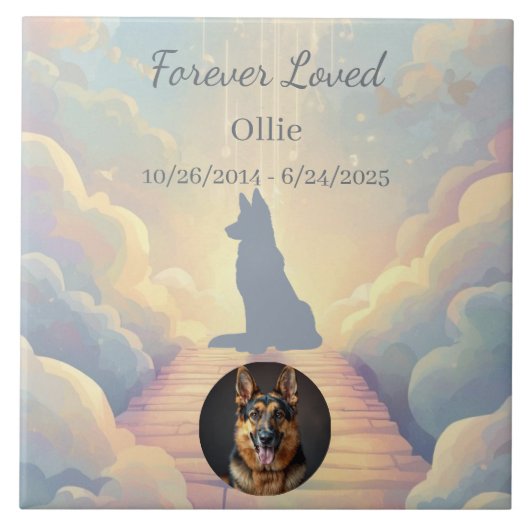 German Shepherd Rainbow Bridge Memorial Photo Tegeltje (Voorkant)