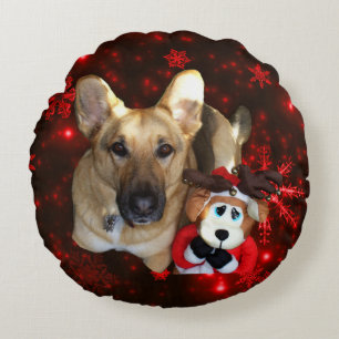 German Shepherd & Reindeer Snowflake Rond Kussen