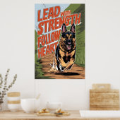 German Shepherd rent met kracht Poster (Keuken)