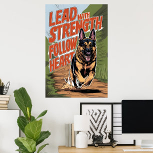 German Shepherd rent met kracht Poster