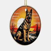 German Shepherd Retro Sunset Dog Lover Keramisch Ornament (Rechts)