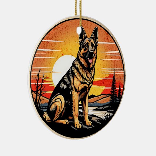 German Shepherd Retro Sunset Dog Lover Keramisch Ornament (Rechts)