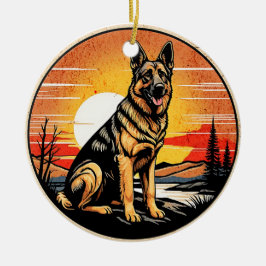 German Shepherd Retro Sunset Dog Lover Keramisch Ornament