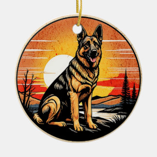 German Shepherd Retro Sunset Dog Lover Keramisch Ornament